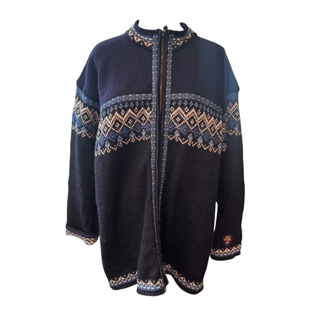 Dale of Norway Salt Lake 2002 Olympics Wool Cardigan Sweater Navy Blue Mens XL